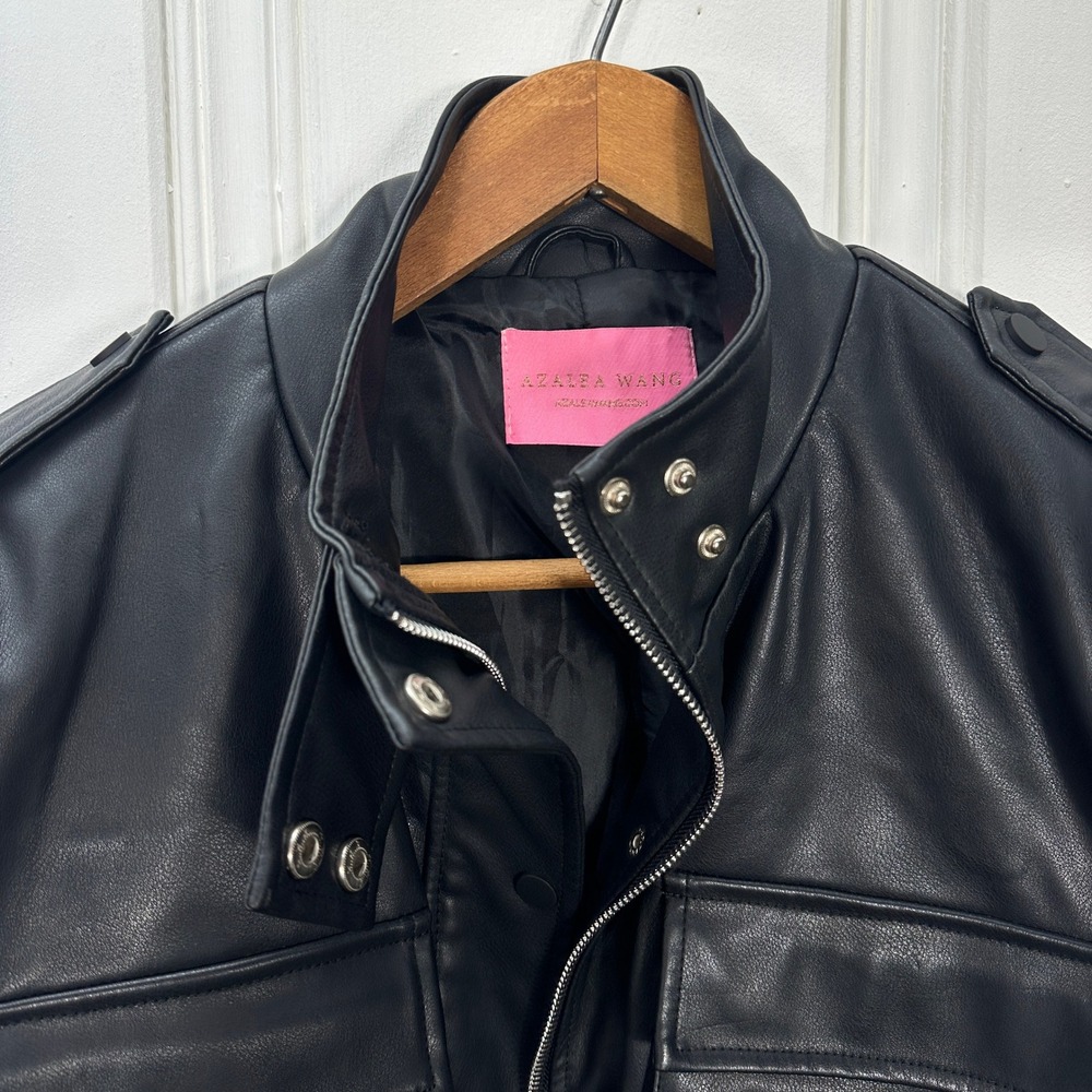 Azalea Wang Faux Leather Jacket Womens Large Black Excellent Cropped Utility - Picture 6 of 16